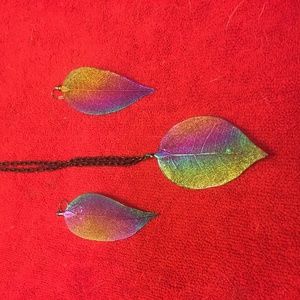 Iridescent Leaf Necklace and Earrings